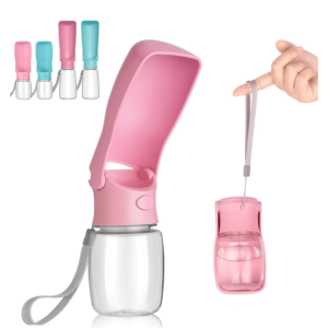 Foldable Dog Water Bottle - Portable Dispenser | Leak Proof & Food Grade Plastic Travel | Pet Water Bottle for Dog Cat Outdoor Walking Hiking Travel(Pink, 12oz)