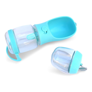 Dog Water Bottle with Food Container Holder, Travel Puppy Drinking Bowl, Portable Pet Water Dispenser, Patented Design, Food Grade Plastic 12 oz Water Bottle+100g Snack cans