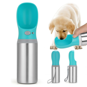 Portable Dog Water Bottle, 14 OZ, Stainless Steel Leak Proof Puppy Water Dispenser with Drinking Feeder for Pets Travel, Walking, Hiking and Outdoor Activities