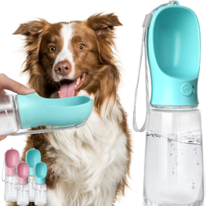 Dog Water Bottle, Leak Proof Portable Puppy Water Dispenser with Drinking Feeder for Pets Outdoor Walking, Hiking, Travel, Food Grade Plastic (19oz Blue)