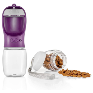 Portable Dog Water Bottle with Food Container, 12 OZ + 6 OZ, Leak Proof Puppy Water Dispenser with Drinking Feeder for Pets Outdoor Walking, Hiking, Travel, Food Grade Plastic