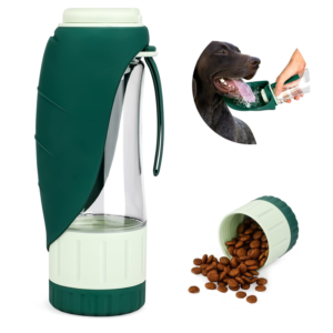 Upgraded Dog Water Bottle, Portable Dog Cat Puppy Pet Water Dispenser Feeder with Drinking Cup and Food Container Leak Proof for Outdoor Walking, Travel, Hiking 12OZ