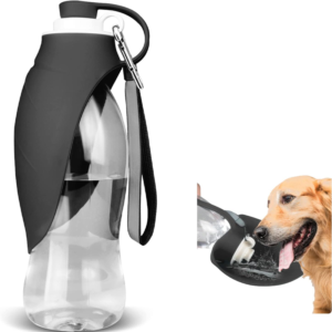 Dog Water Bottle, Portable Pet Water Dispenser Feeder Leak Proof with Drinking Cup Dish Bowl for Outdoor Walking, Hiking, Travel, 20OZ Water Bottle Fit for Small to Large Dogs and Cats Black