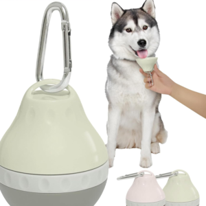 Portable Dog Water Bottle with Hanging Buckle for Dog Outdoor Activities, 200ML Leak-Proof Dog Food Storage Container with Foldable Silicone Body & Easy-Clean Design, Grey