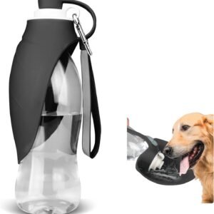Dog Water Bottle, Portable Pet Water Dispenser Feeder Leak Proof with Drinking Cup Dish Bowl for Outdoor Walking, Hiking, Travel, 20OZ Water Bottle Fit for Small to Large Dogs and Cats Black